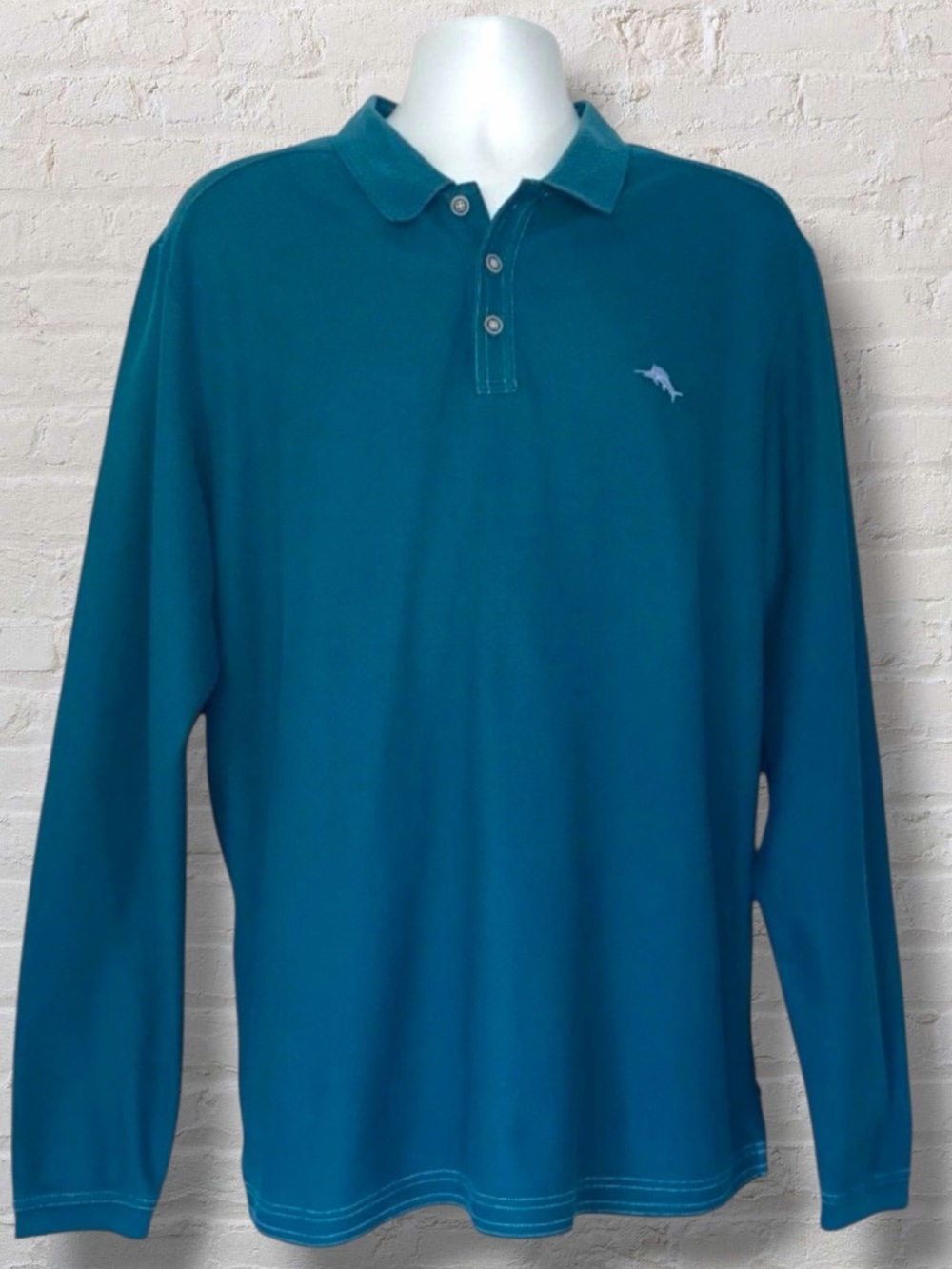 Tommy Bahama IslandZone SUPIMA® Cotton Long Sleeve Polo Shirt XLTeal Blue